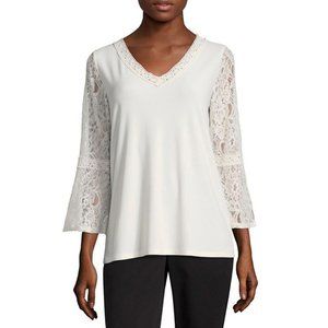 89th & Madison White Magnolia Lace Trim Tunic Top